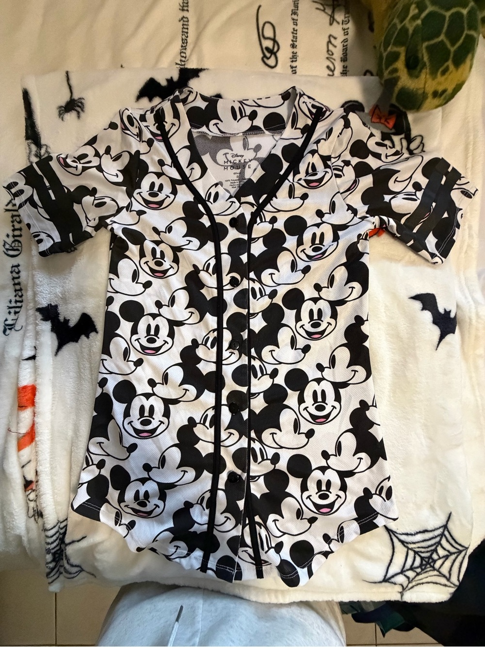 Disney Black & White Mickey Mouse Button-Front Shirt